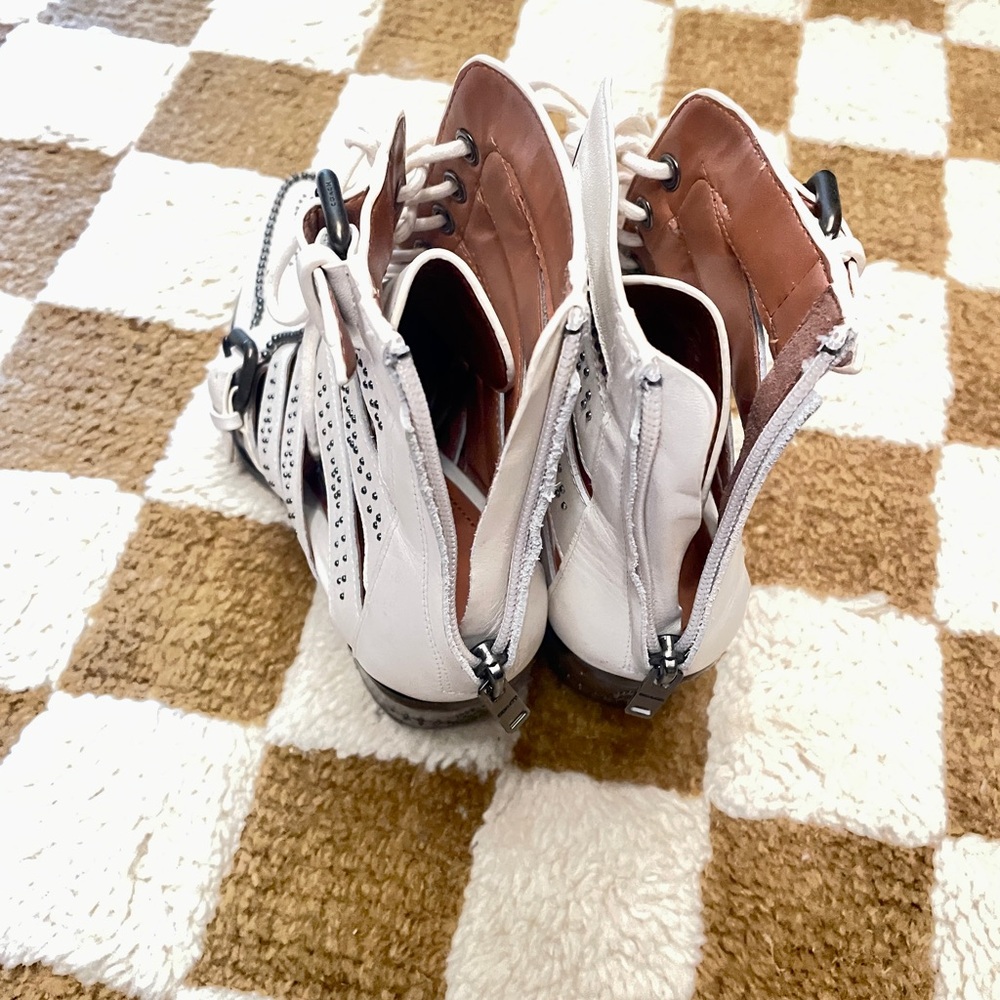 Coach Cream Perforated Lace-Up Ankle Booties with Stud Detail - Picture 4 of 6